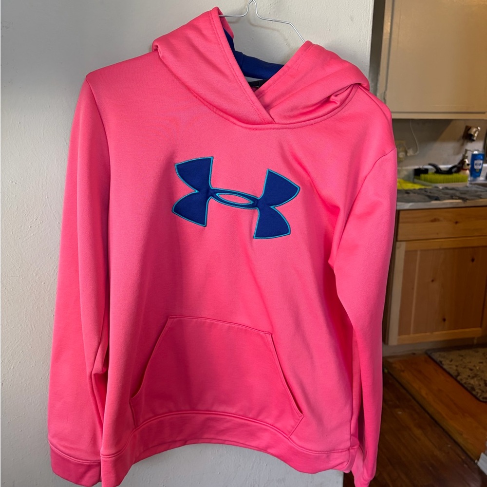 Under Armour Neon Pink Hoodie with Navy Logo